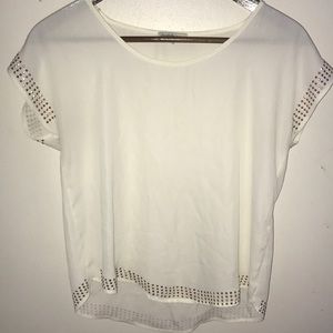 White sheer top with gold gems